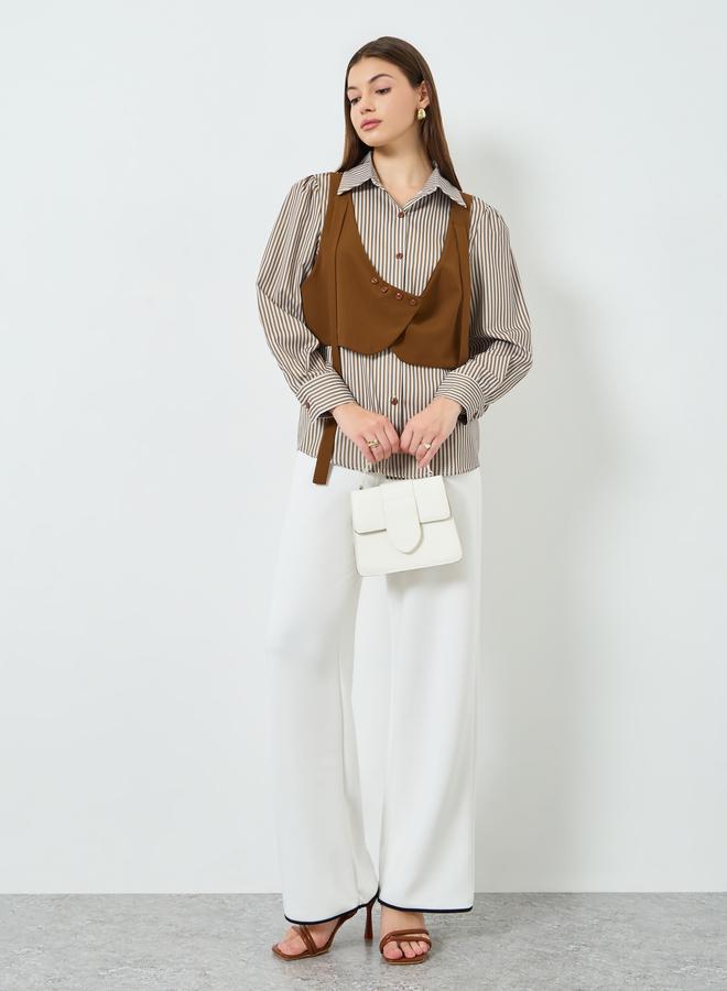 Styli Women Brown Striped Long Sleeve Shirt - Image 1